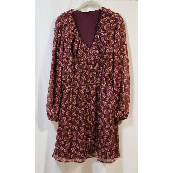 LOFT Metallic Red and Pink Ruffle Tie Swing Dress XL - Picture 1 of 4